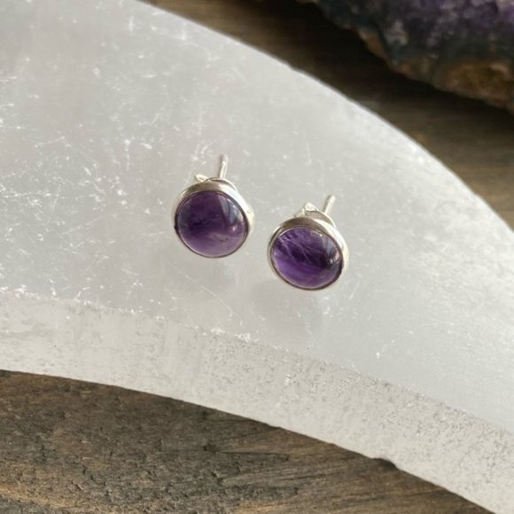 STERLING SILVER AMETHYST COIN STUDS - Picture 2 of 6